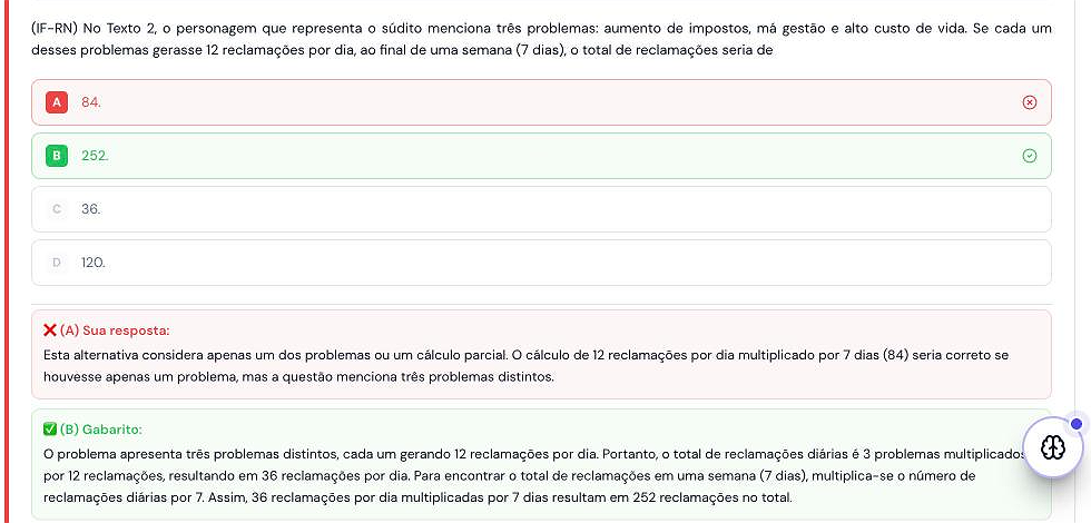 Questão respondida com a alternativa marcada, o gabarito e a explicação de cada resposta